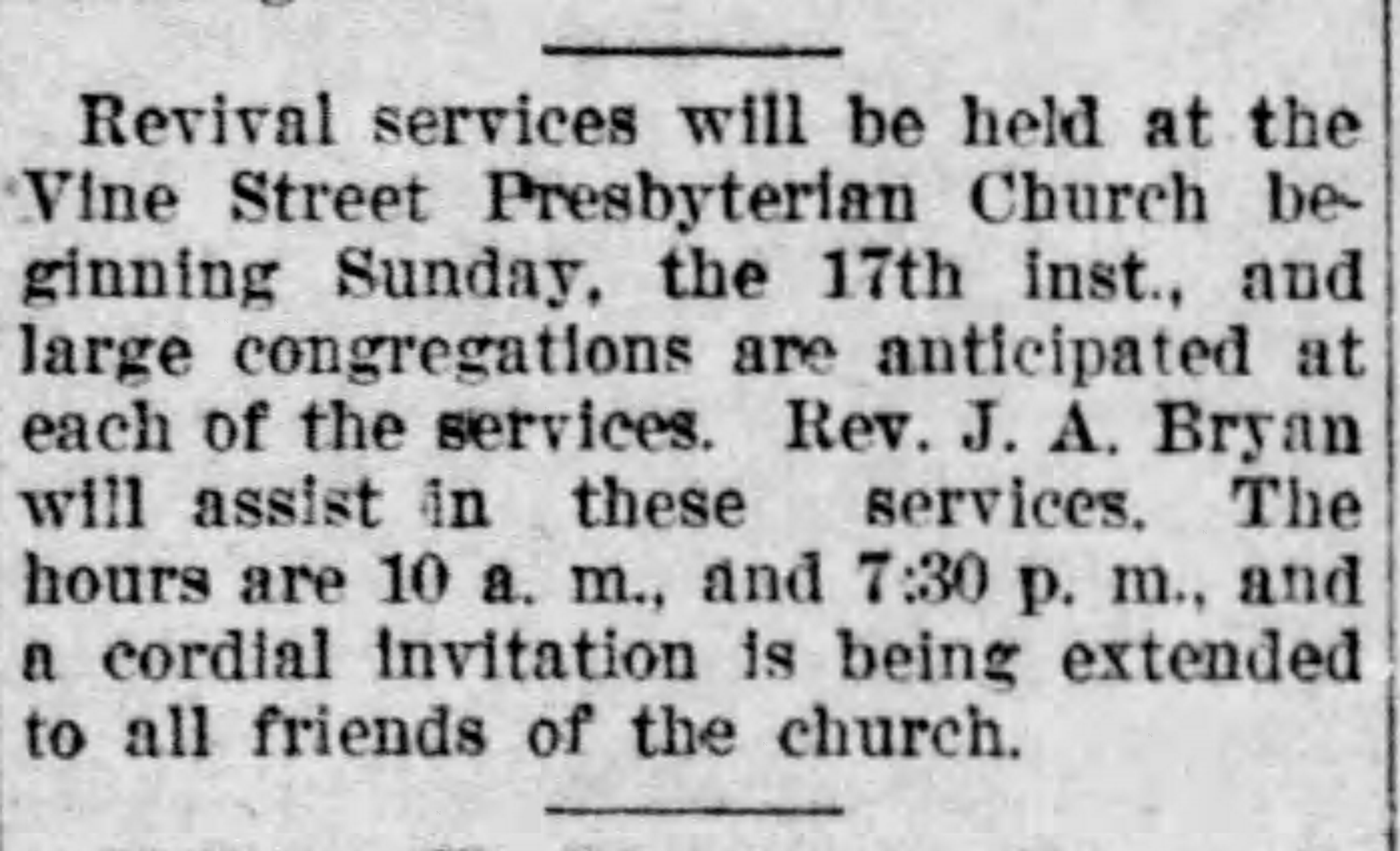 Revival at Vine Street Presbterian